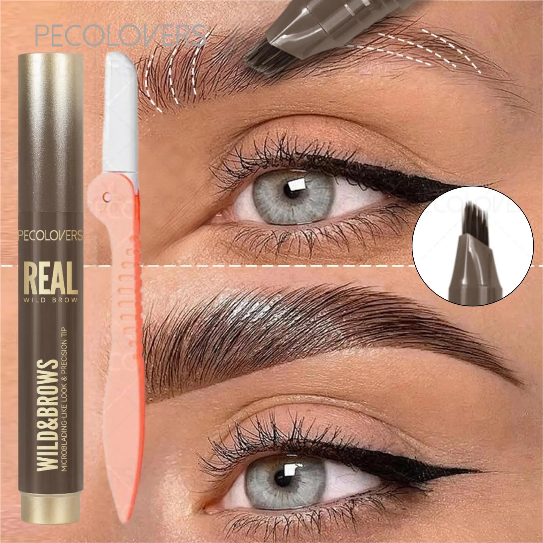 2PCS/SET 3D Wild Waterproof & Sweatproof Eyebrow Pencil &eyebrow Razor ,Mult Split Tip Eyebrows Pen Eyebrow,Portable for Travel Zpaxo