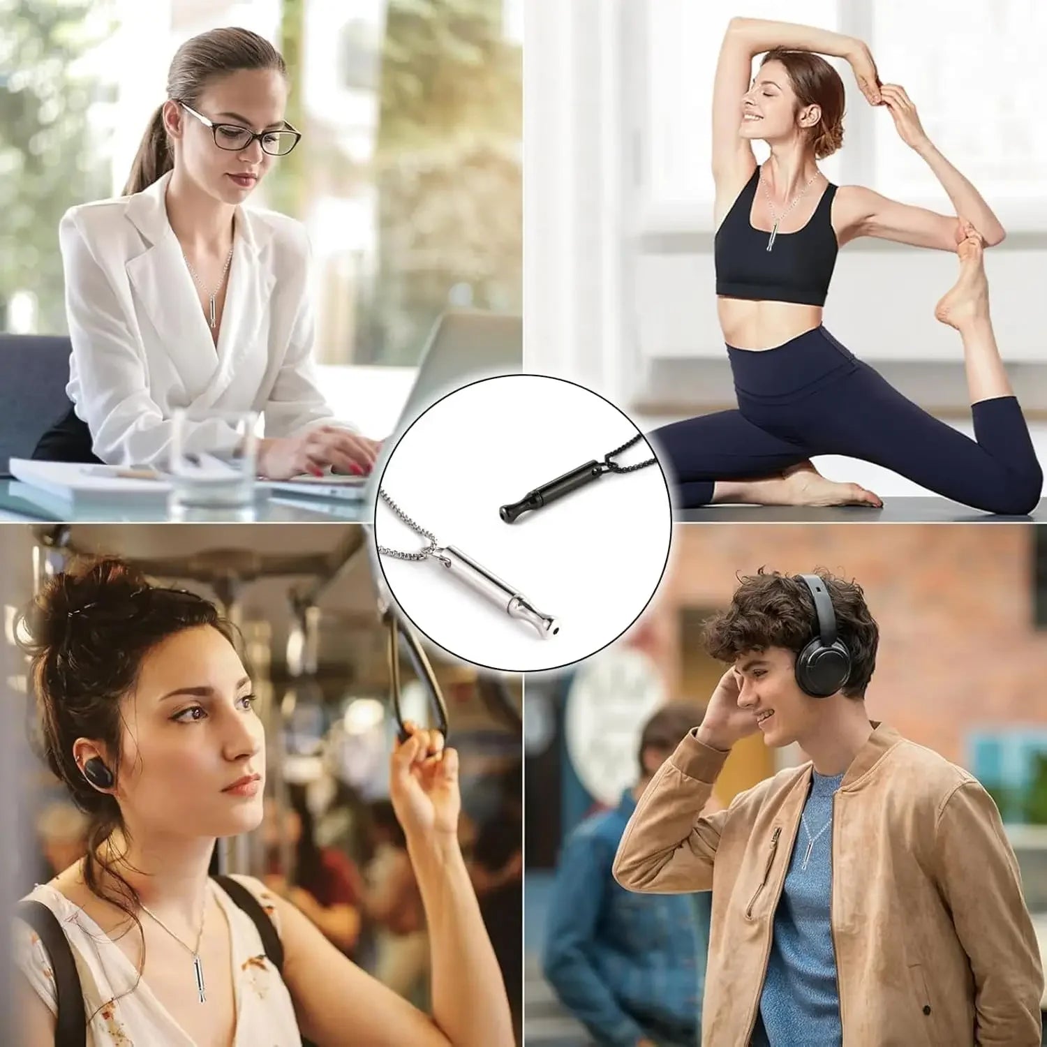 Stainless Steel Relief Necklace Whistle Pendant Natural Calming