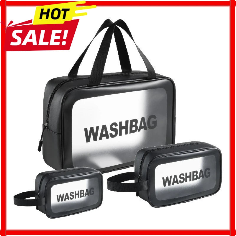 Dry-wet separation double transparent PU makeup bag portable washing bag cosmetic storage bag travel fitness swimming essentials Zpaxo 3pcs black