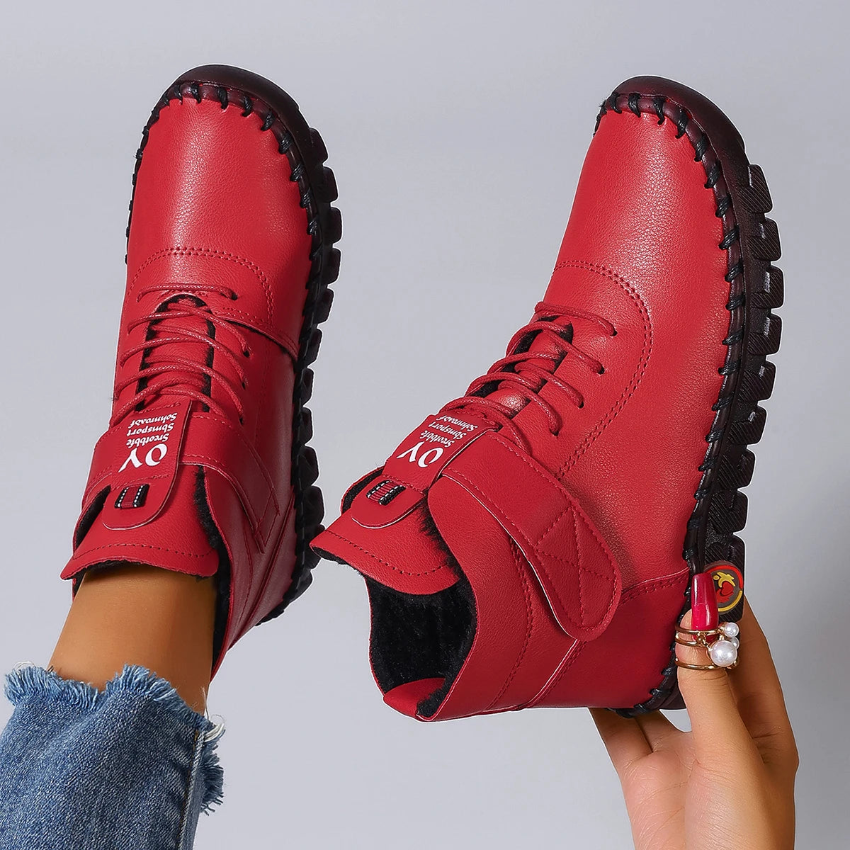 Women Boots 2025 New Comfortable Flat Ankle Boots Luxury Casual Thickened Warm Mom Shoes Fashion Handmade Cotton Shoes Women Zpaxo Red 36
