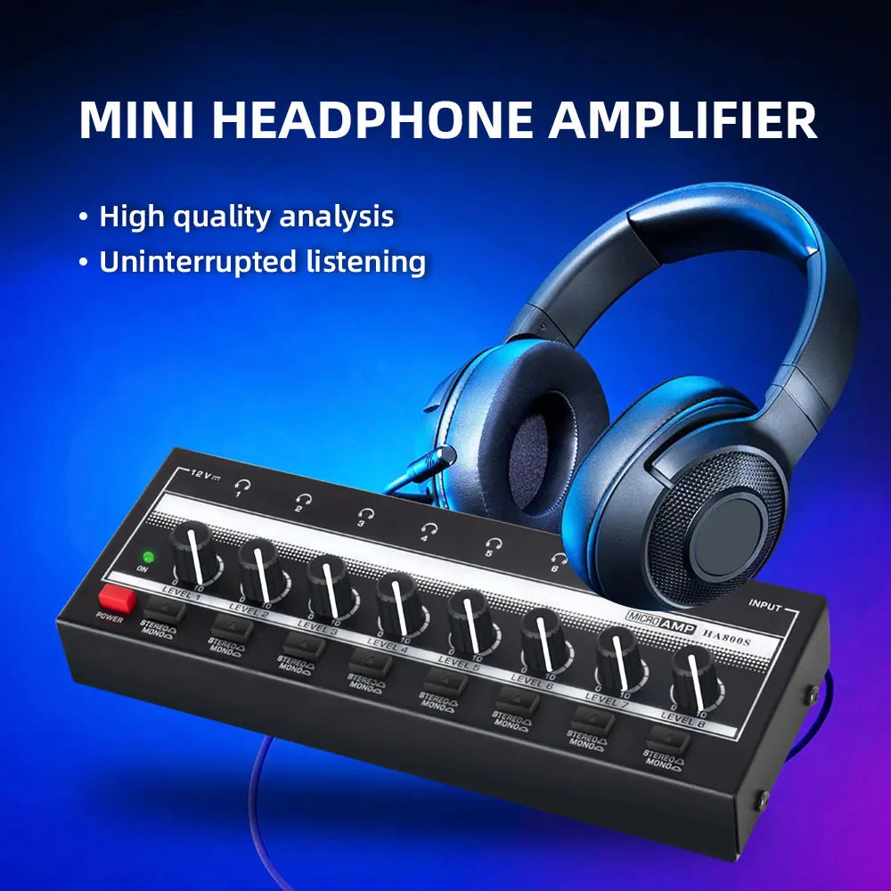 8 Channels Headphone Amplifier Mini Stereo Mono Switch Professional