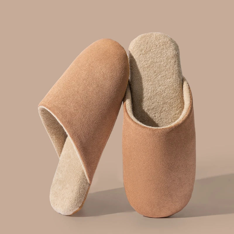 Autumn Winter Simple Suede Slippers Men Non-slip Indoor Bedroom Floor Zpaxo Khaki 36-37