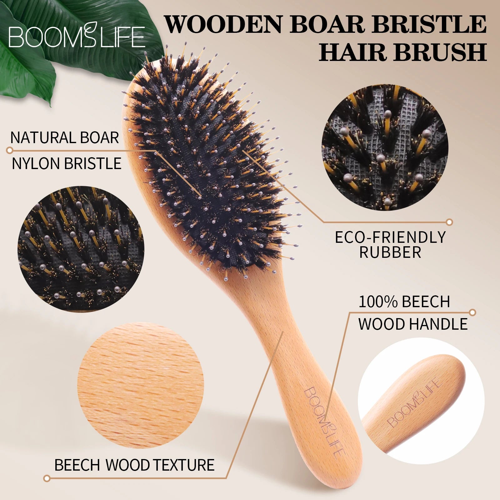 Soft Boar Bristle Hair Brush Women Wood Comb for Hair Head Scalp Massage Detangle Hairbrush for Curly Thick Long Hair Care Tool Zpaxo