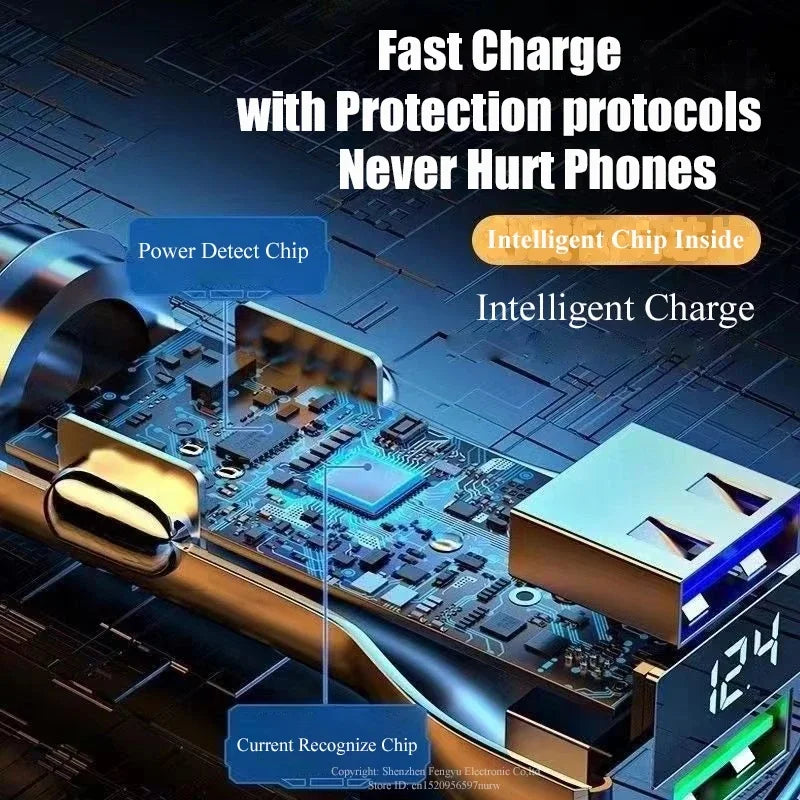 240W Car Charger Dual USB Port 12V Fast Charging For iPhone Samsung Xiaomi Quick Charge Adapter With Digital Display Car Charger Zpaxo