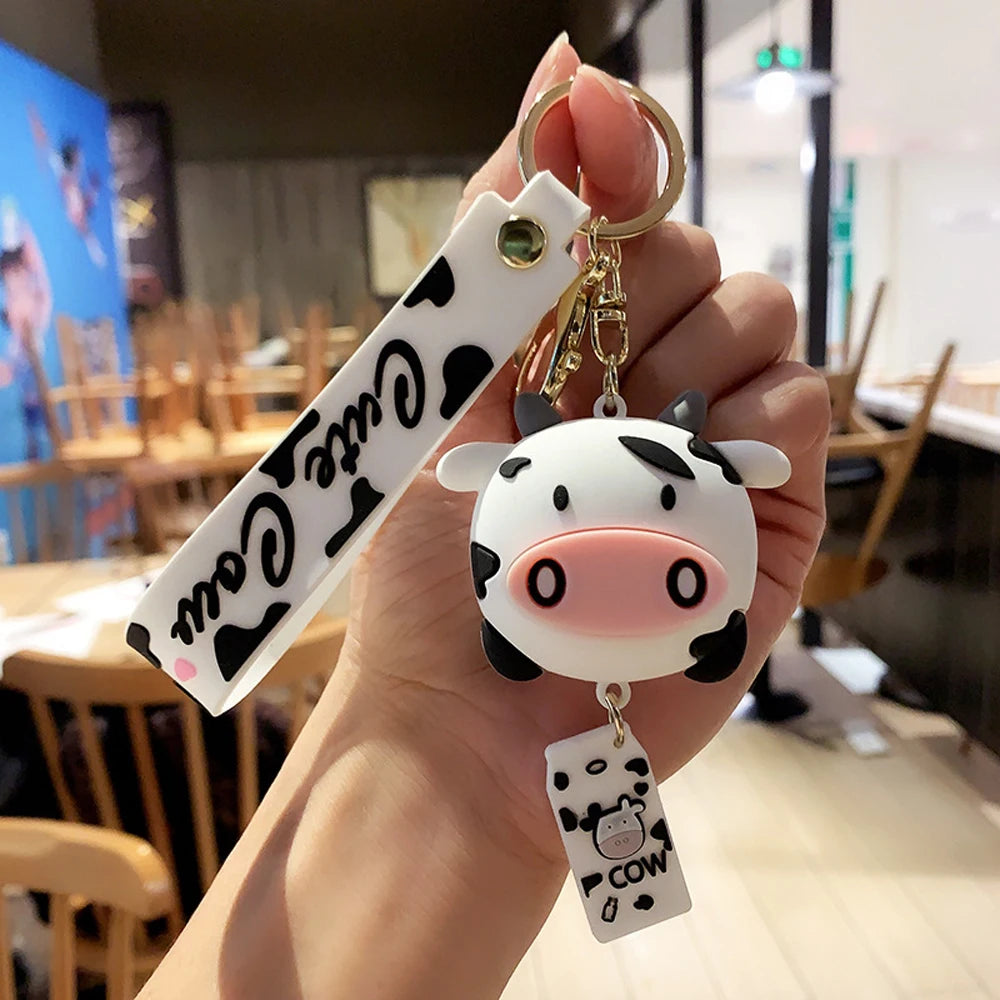 Fashion Jewelry Cute Door Key Car Key Charm Animal Keyrings Bag Decoration Silicone Cow Keychains Zpaxo white