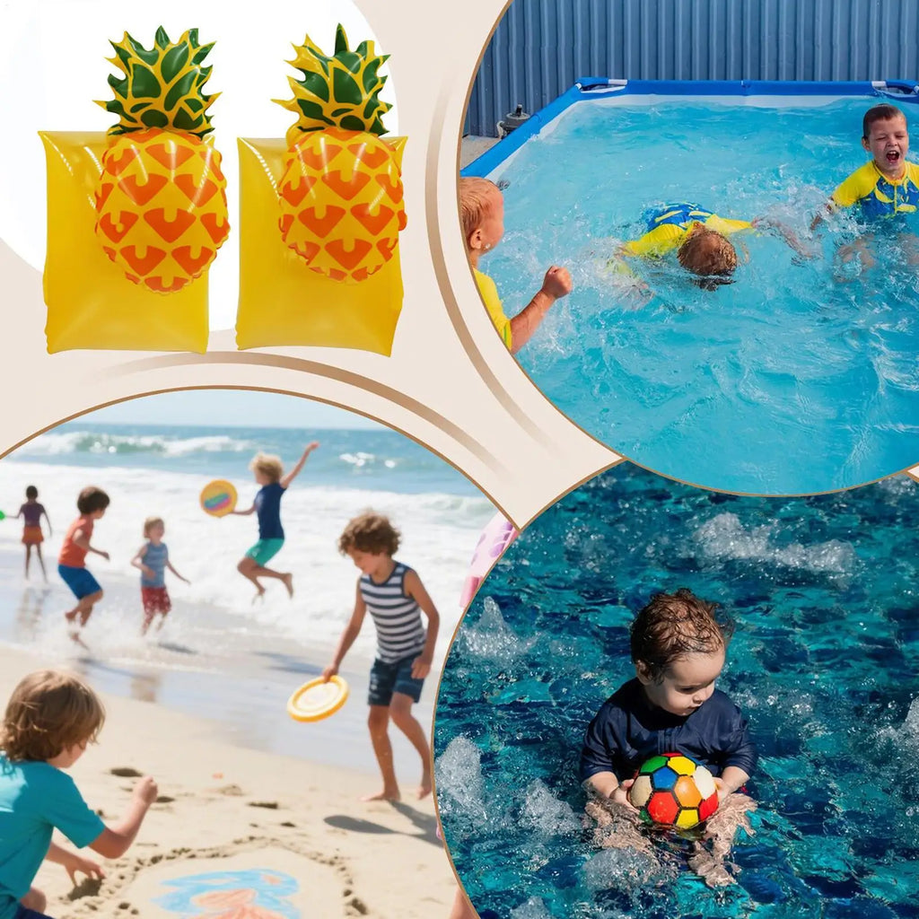 Kids Pool Floats Cute Inflatable Pineapple Sleeves Pool Swimming Floats For Water Beach Lake Summer Vacation Travel Boat Cruise Zpaxo