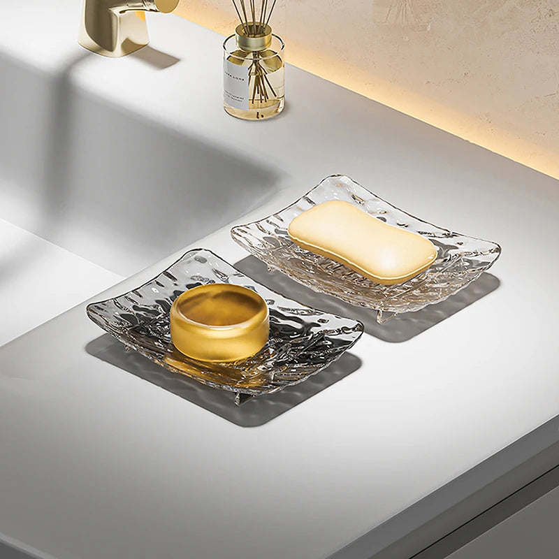 Transparent Soap Box High-End Bathroom Glacier Patterned Soap Storage Rack For Household Use Soap Box Light Luxury Zpaxo