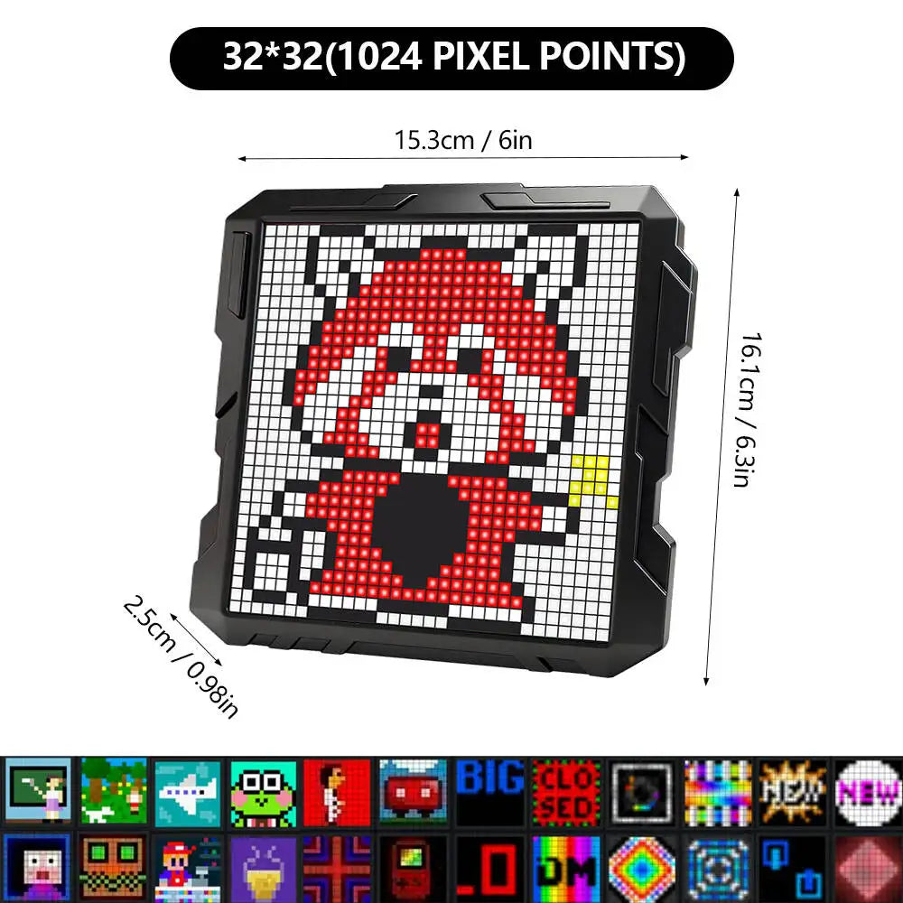 Smart Bluetooth Pixel Frame Night Light 32x32 Programmable RGB LED Display Art Digital Clock DIY Animations For Bedroom Decor Zpaxo USB Plug-32x32
