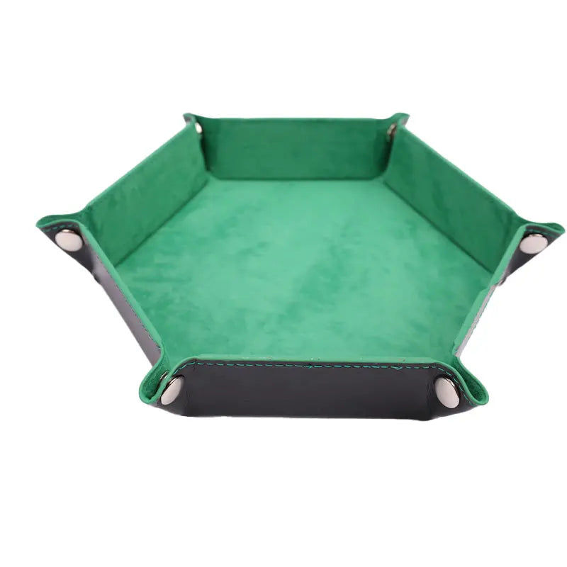 High Quality Foldable Dice Tray Box PU Leather Folding Hexagon Coin Square Tray Dice Game Zpaxo 24 Green