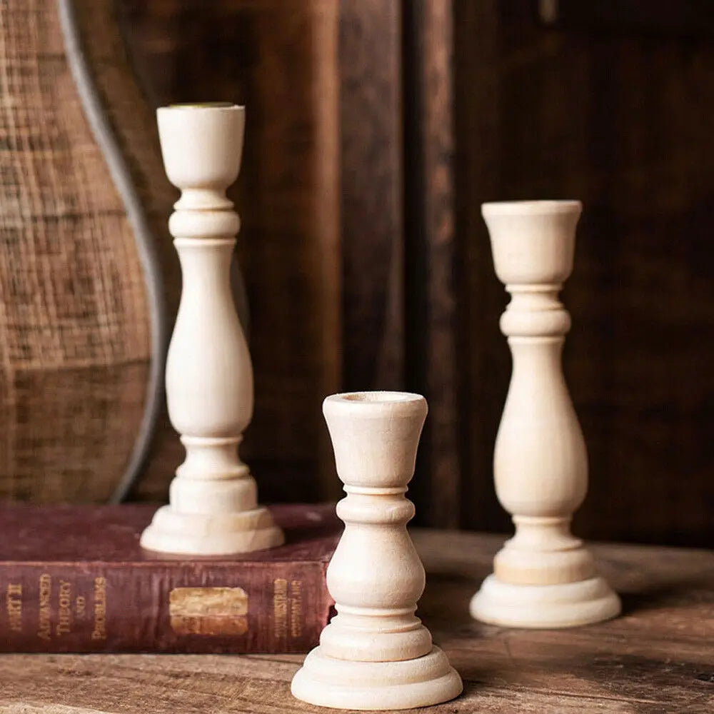 Wooden Candlesticks Unfinished Wood Candle Holder Pillar Taper Candle Stands for Wedding Party Birthday Home Table Decoration Zpaxo