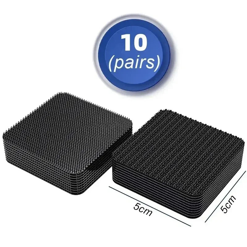 5/10pairs Carpet Mat Fixing Stickers Universal Car Foot Pad Invisible Non Slip Tape Nylon Magic Tape Auto Traceless Adhesive Zpaxo square-10pcs