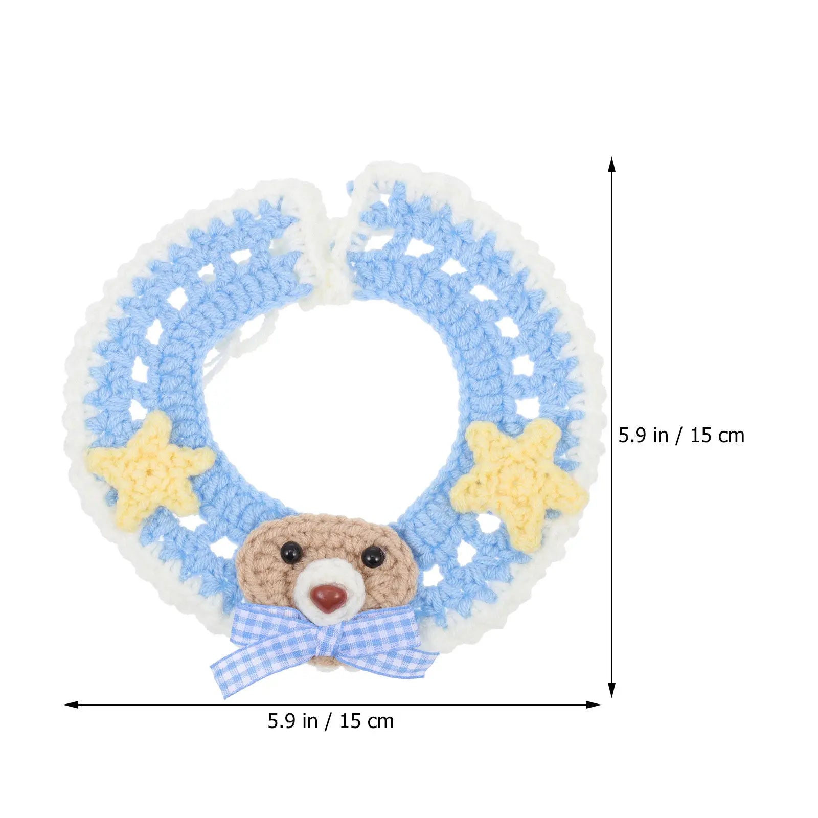 Adjustable Blue Bear Cartoon Knitted Woolen Yarn Cat Collar Cozy