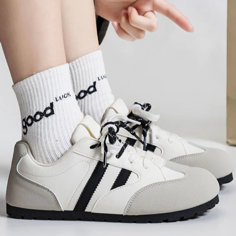 Spring Autumn Women's Round Toe Stripe Embellishment Double Tie Zpaxo