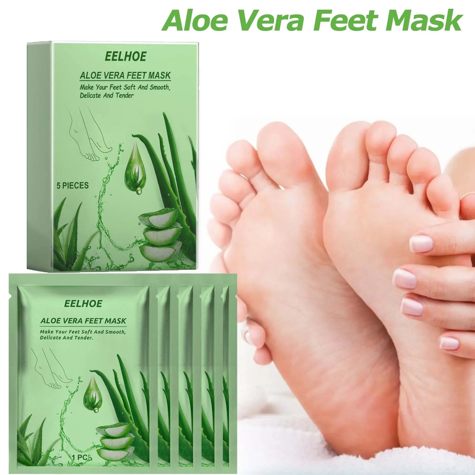 Eelhoe Aloe Vera Foot Mask – Moisturizing & Exfoliating 5 Pcs Foot Mask Zpaxo