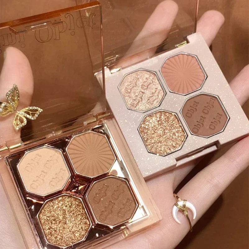 Four-color Eyeshadow Palette Chocolate Brown Daily Bright Shiny Matte