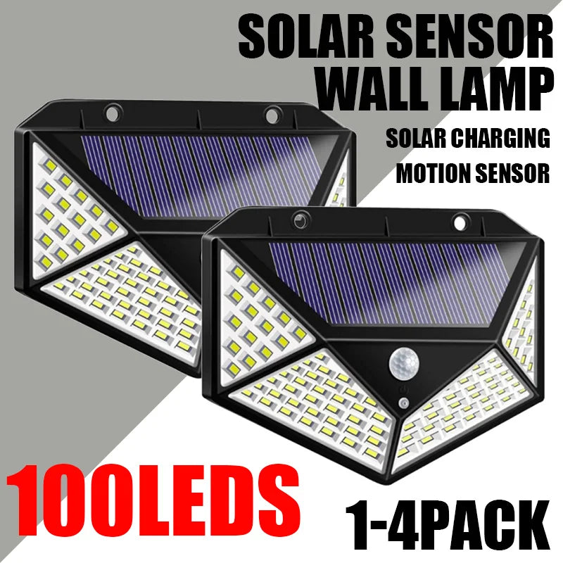 100 LED Solar Wall Light PIR Motion Sensor – IP65 Outdoor Garden