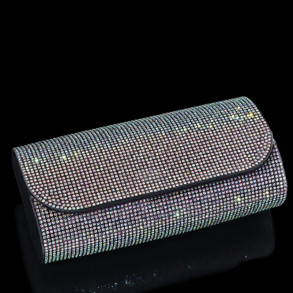 Portable Bling Sun Visor Glasses Case Rhinestone PU Leather Car Eyeglasses Holder Crystal Luxury Sunglasses Storage Box Vehicle Zpaxo