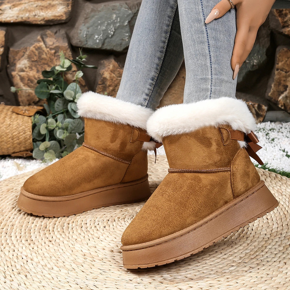 2025 New Women Snow Boots Winter Trend Outdoor Warm Boots Women Comfortable Retro Solid Women Shoes Fashion Plush Platform Shoes Zpaxo maroon 42