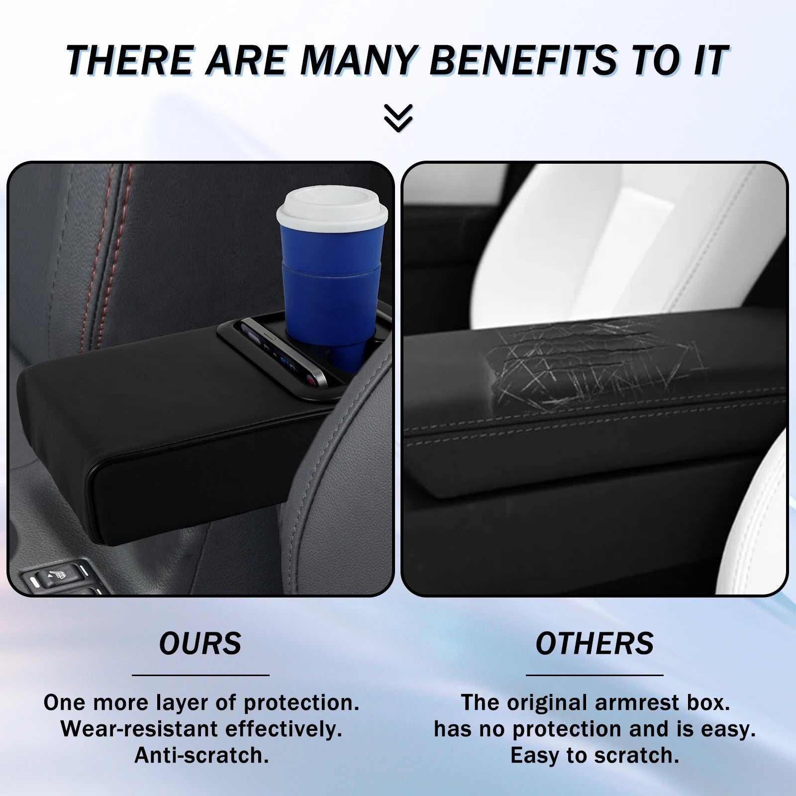 Car Center Console Armrest Pillow Leather Increased Elbow Support with Cup Holder and Phone Holder Memory Foam Armrest Cushion Zpaxo