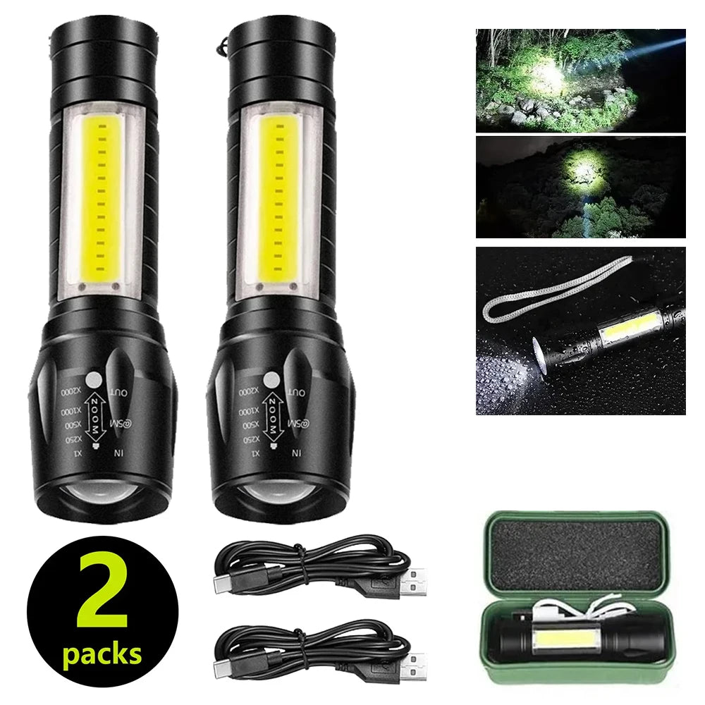 KDULIT Mini COB+LED Rechargeable Flashlight – 3 Modes, 800LM