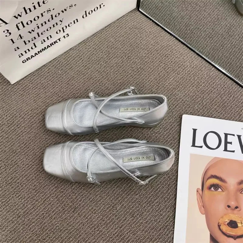 Flat Shoes for Women Spring and Autumn 2025 New Casual Red Shallow Mouth Square Toe Women Shoes Loafers Ladies Shoes Zpaxo
