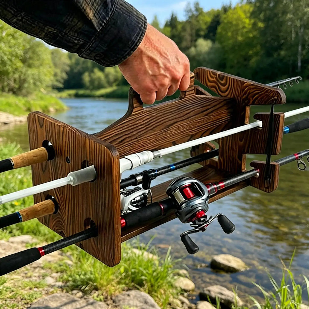 Fishing Rod Rack Wooden Portable Adjustable Wall-mounted Organizer