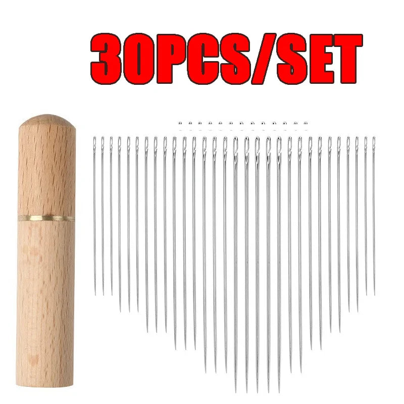 30pcs Blind Sewing Needle Elderly Stainless Steel Quick Automatic Self-Threading Needle Stitching Pins DIY Punch Needle Threader Zpaxo C with case (30pcs)