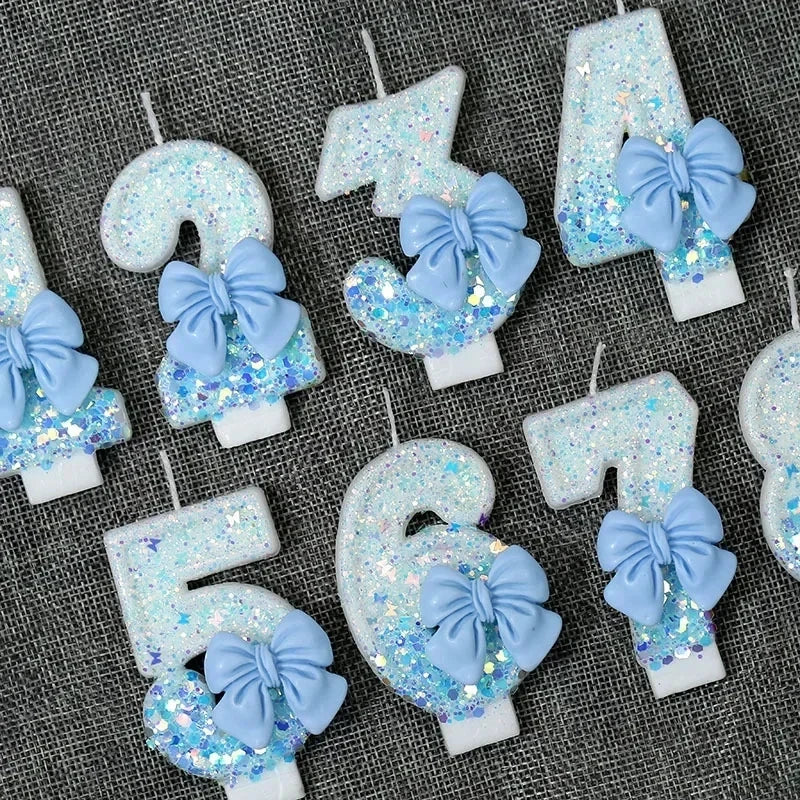 Blue Bow Glitter Number Birthday Candles Baby's First Cake