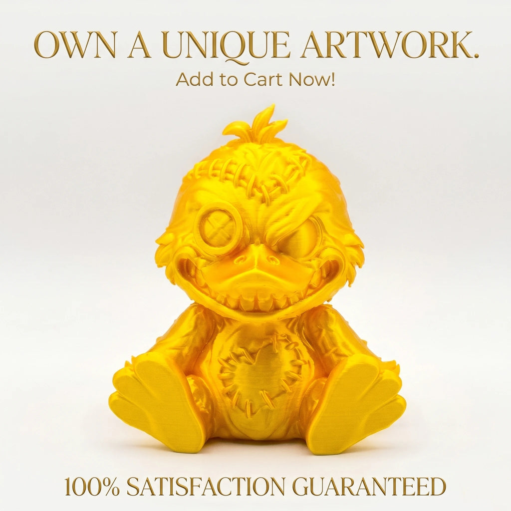 3D Printed Gothic Evil Duck Figurine Voodoo Doll Button Eye Creepy