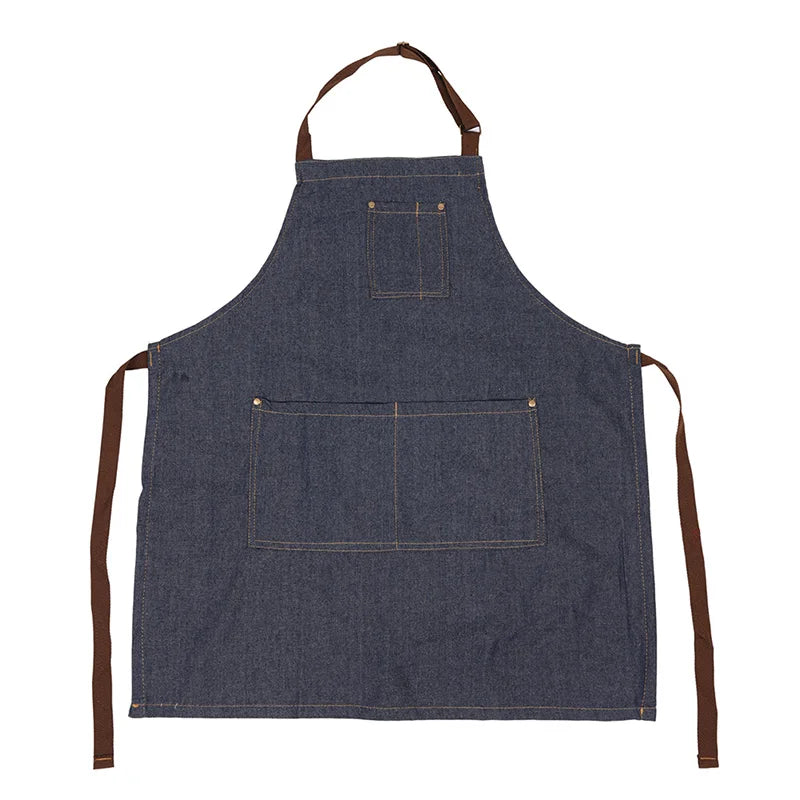 Adjustable Neckband Waistline Denim Apron Convenient Front Pocket Foldable Soft Wear-resistant Overalls For Home Kitchen Garden Zpaxo Blue