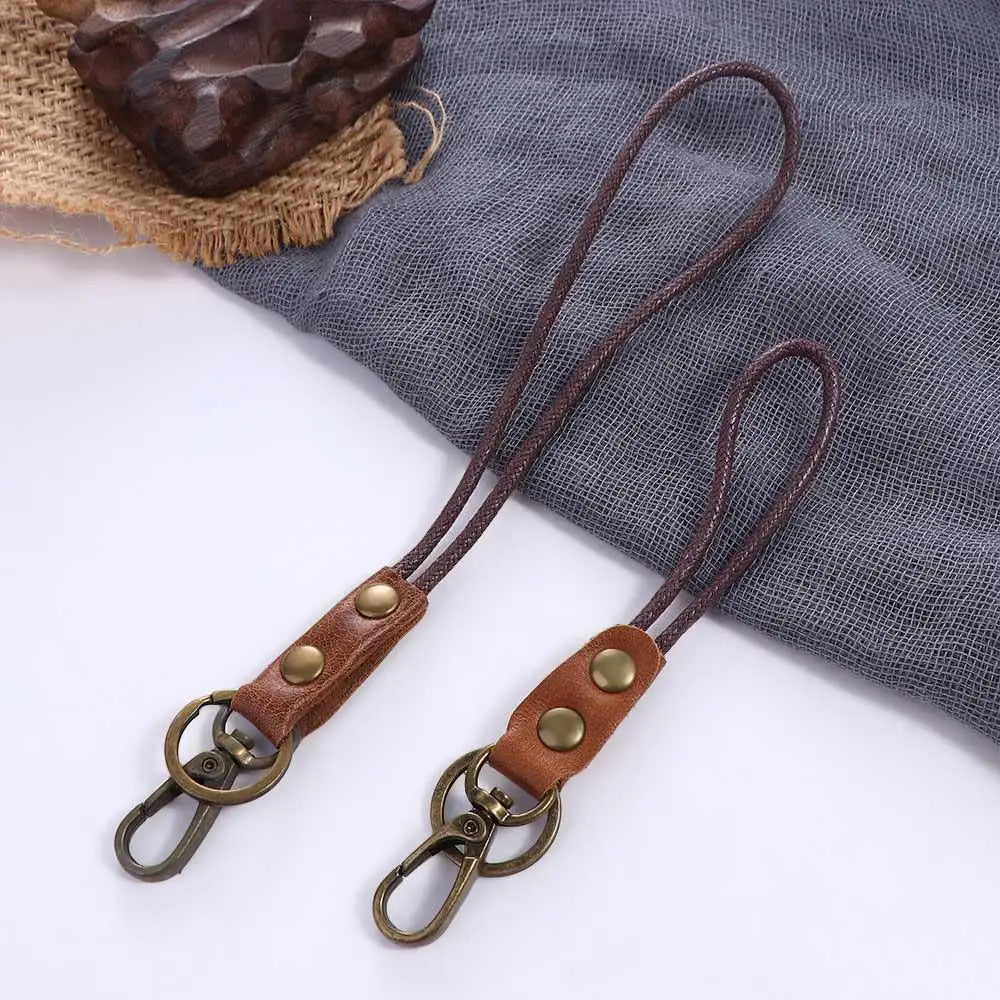 Genuine Leather Keychain Badge Holder ID Card Holder Wrist Neck Lanyard Phone Neck Strap Work Card Holder Leather Lanyard Zpaxo