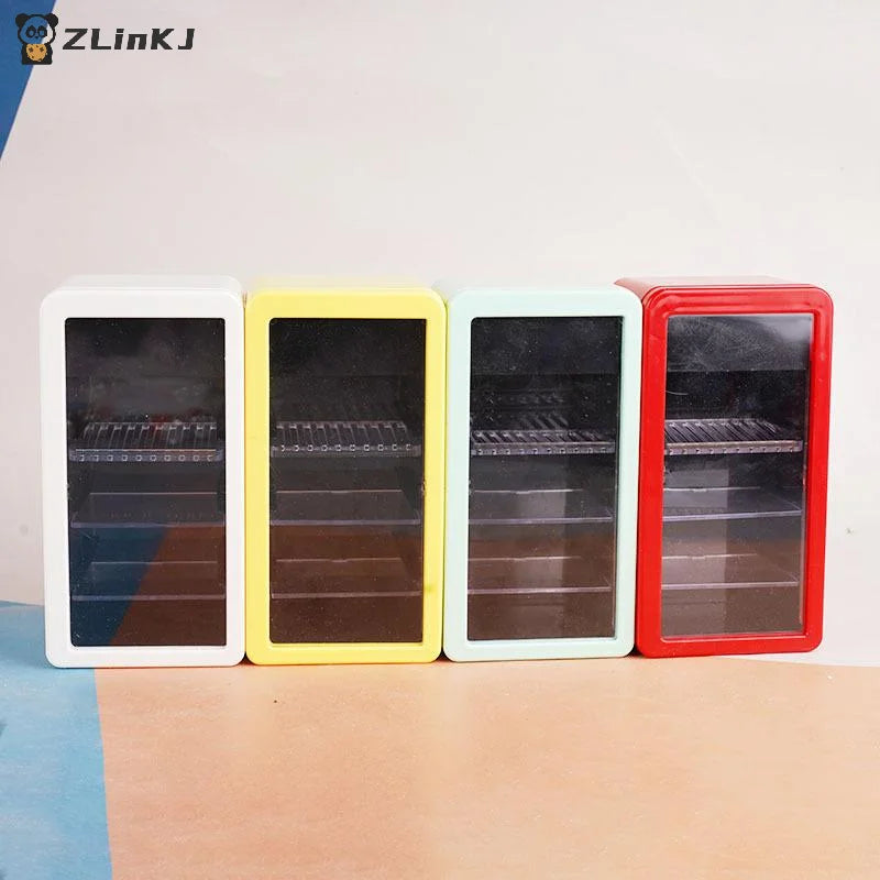 ▶1:12 Dollhouse Miniatures Refrigerator Canned Drink Beverage Cabinet Model Doll House Supermarket Accessor Pretend Play Toy DIY Zpaxo
