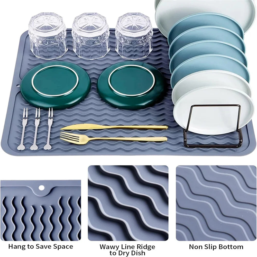 Silicone Dish Drying Mat 2 Packs Non-slip Easy Clean Heat-resistant Zpaxo