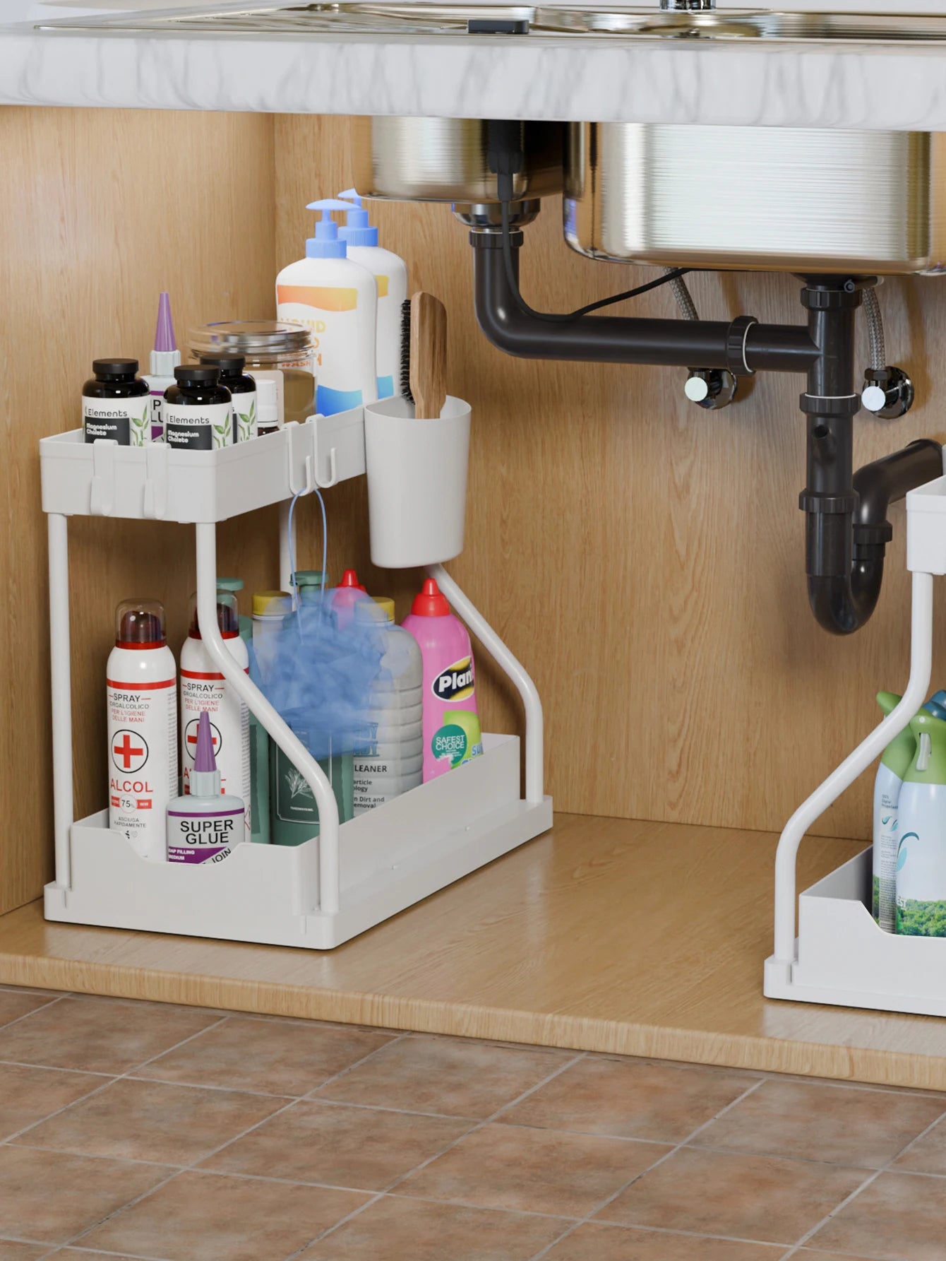2-Tier Pull-Out Under Sink Organizer | Kitchen & Bathroom Cabinet Pull-Out Organizer Zpaxo