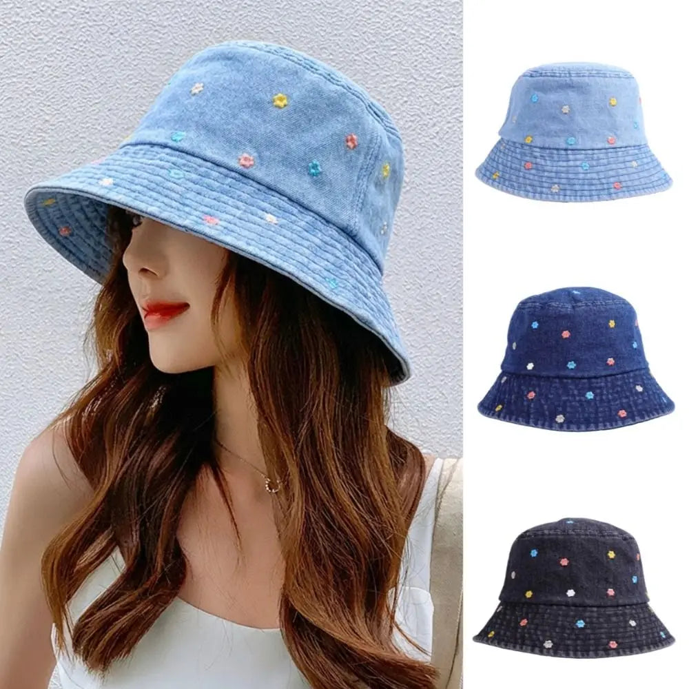 New Sun Protection Flower Embroidery Cowboy Hat Windproof Retro Big Brim Sun Hat All-match Sun Cap Spring Zpaxo