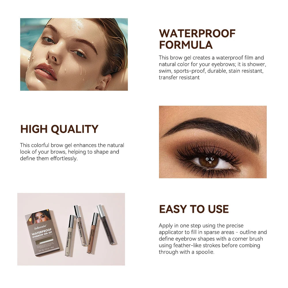 Waterproof Eyebrow Gel for Long Lasting Highly Tinted Liquid Eye Brow Makeup Sweatproof Natural Black Brown Zpaxo