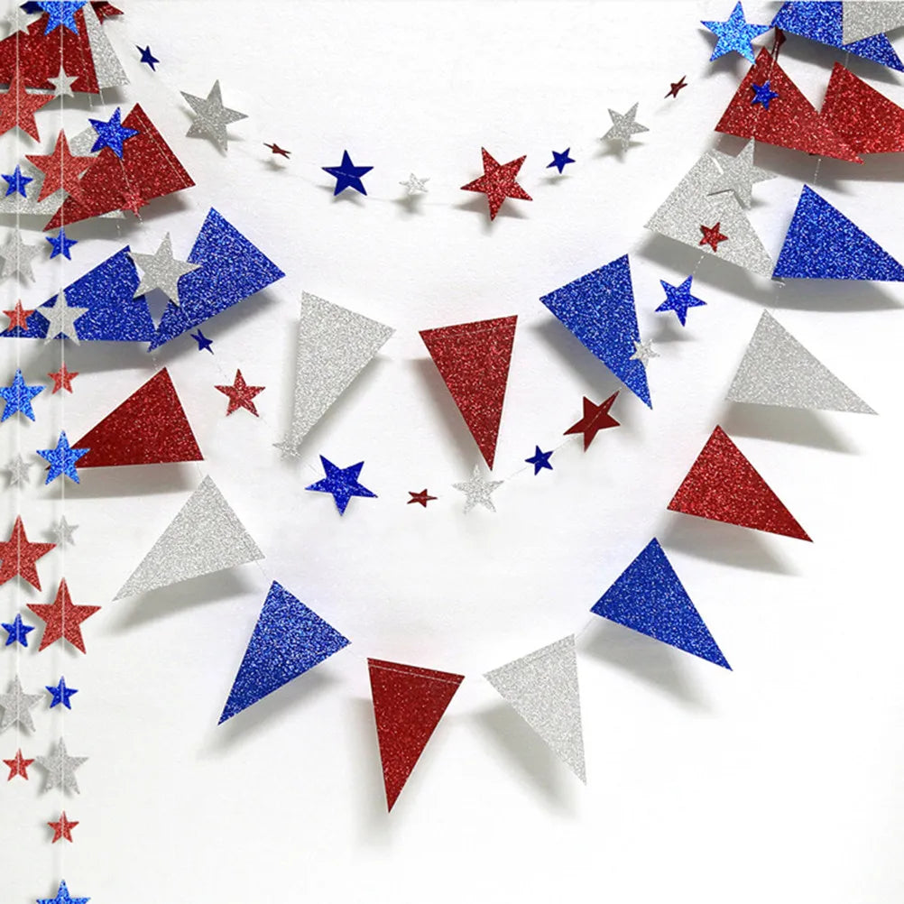 Red White Flag Pennants Premium Paper Triangular Bunting Garland for Independence Day Party Decoration Zpaxo