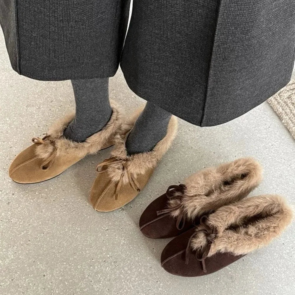 Winter Fuzzy Warm Flat Ankle Boots Women High-quality Suede Design