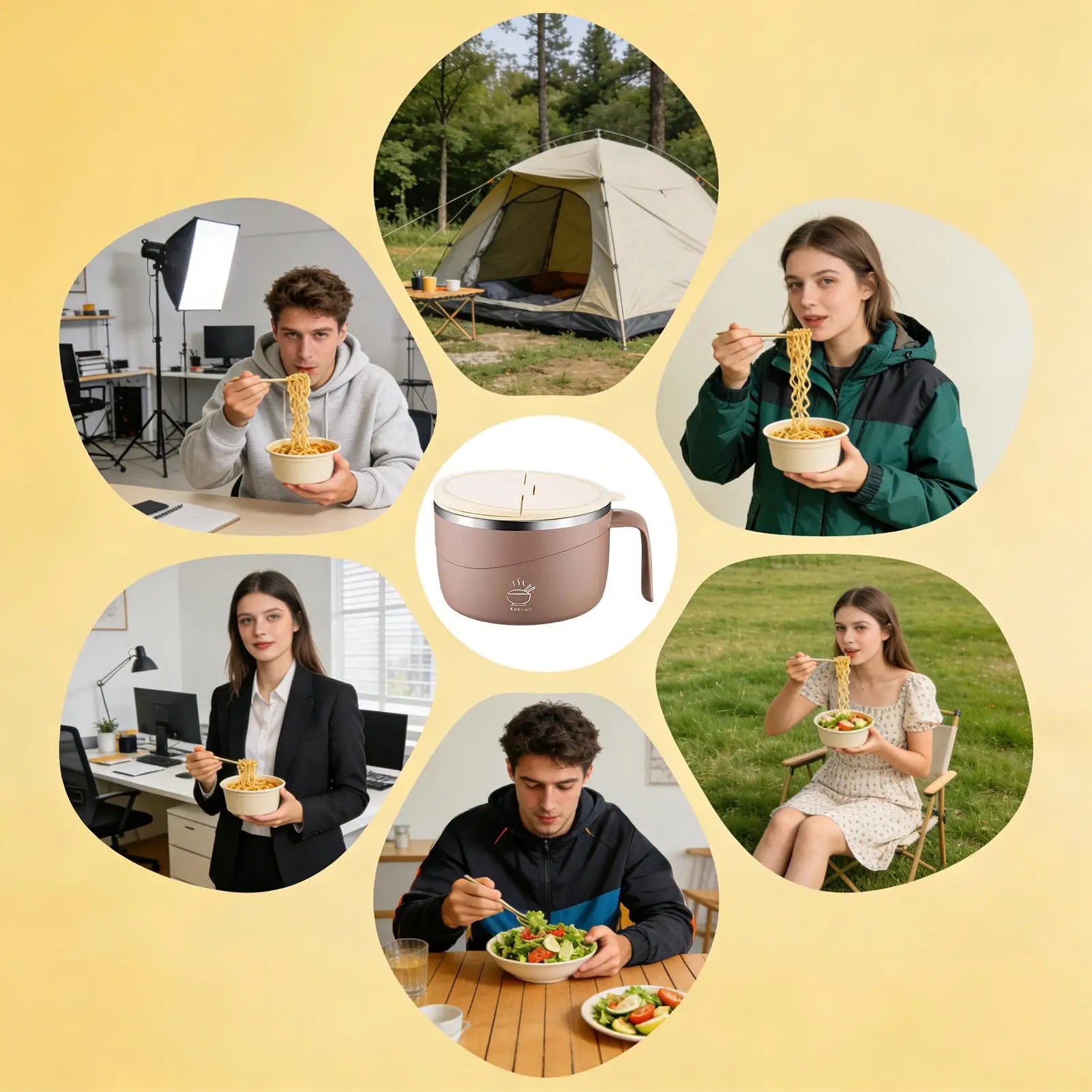 Noodle Bowl Cooker Portable Anti-scalding Soup Mugs 304 Stainless