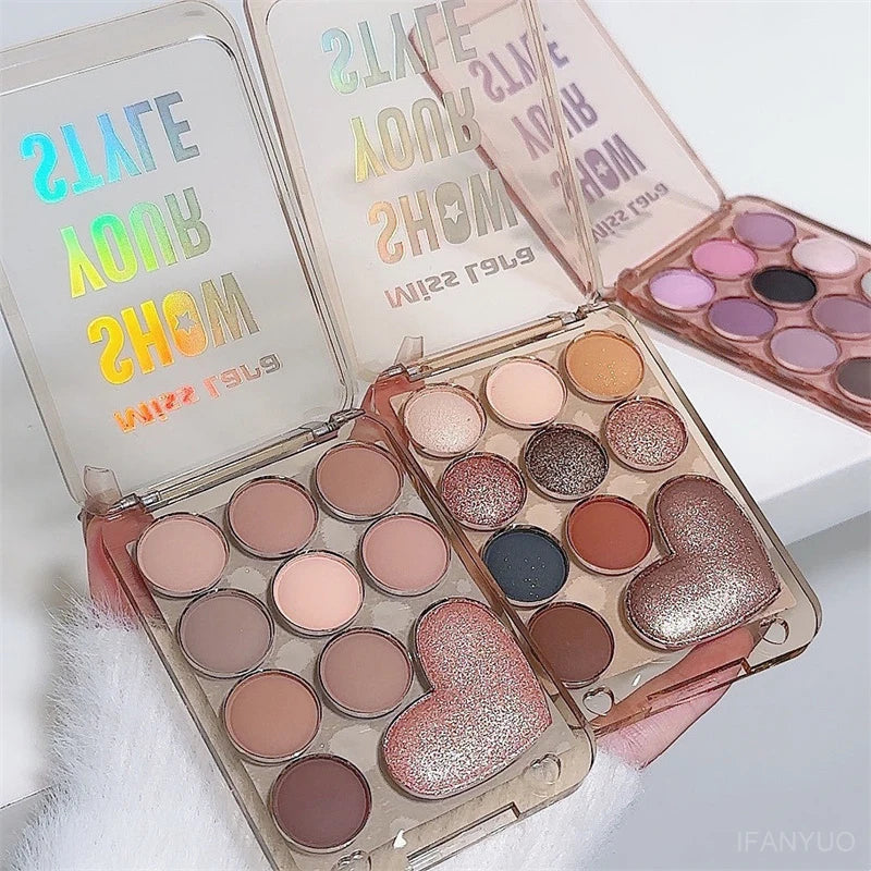 10 Color Love Eyeshadow Palette Velvet Matte and Shimmer Effect Pink Brown Eye Shadow Plate Create A Multi-Functional Makeup Zpaxo