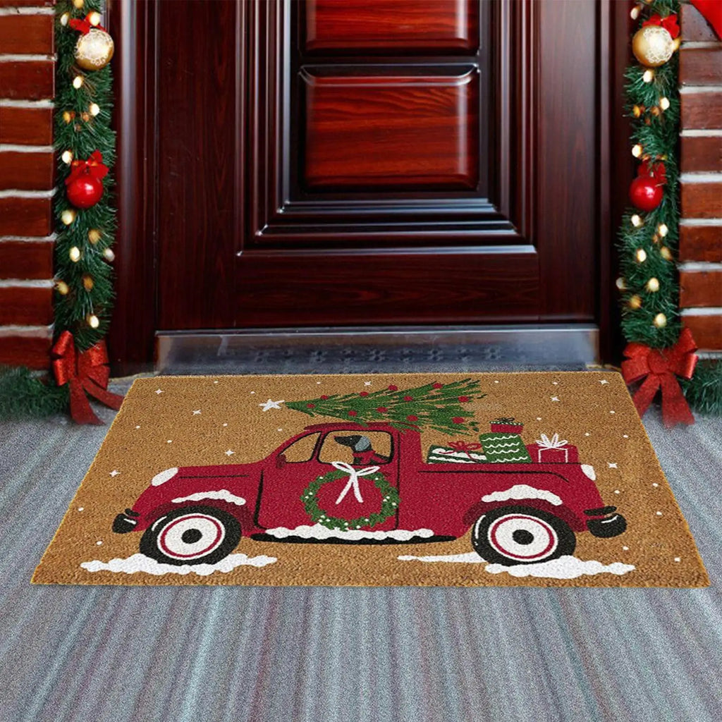 Christmas Doormat Car Pattern Welcome Mat Non Slip Washable Winter