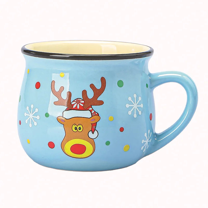 Ceramic Christmas Santa Claus Mug – Coffee & Dessert Cup Gift Ceramic Holiday Mug Zpaxo Blue Deer 150ml