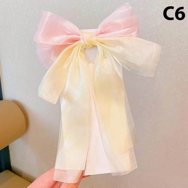 Girls Cute Elegant Mesh Bow Ribbon Hair Clip Faux Pearl Tassel Zpaxo C6