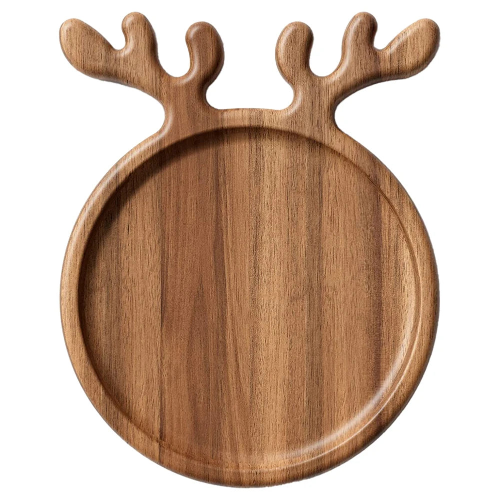 1- Christmas Wood Antler Appetizer Platter Decorative Tree Tray Plate