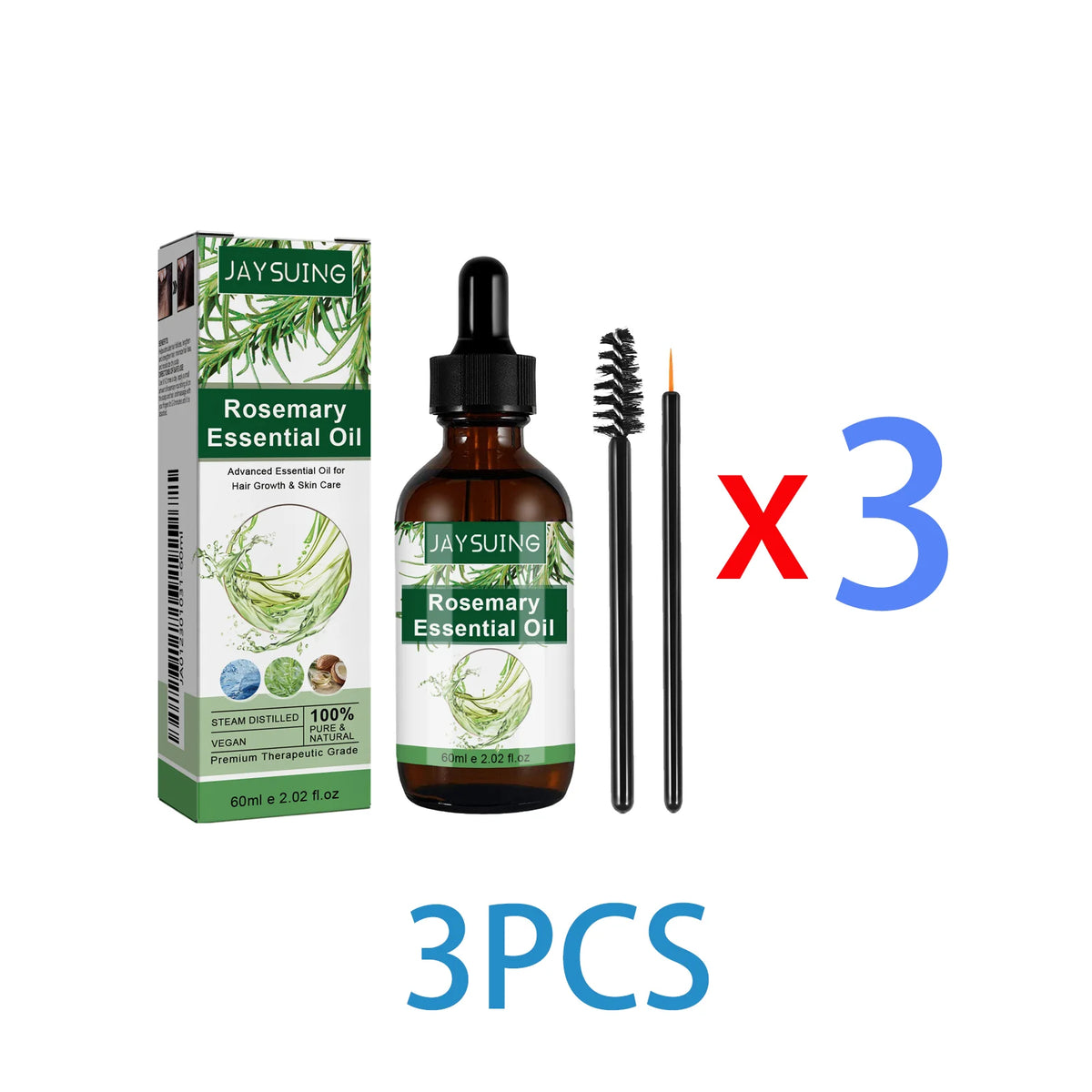 Rosemary Essential Oil 60ml Hair Growth Serum Scalp Treatment Skin Care Anti Aging Vitamin E Enriched for Thicker Hair Glowing Zpaxo 3PCS