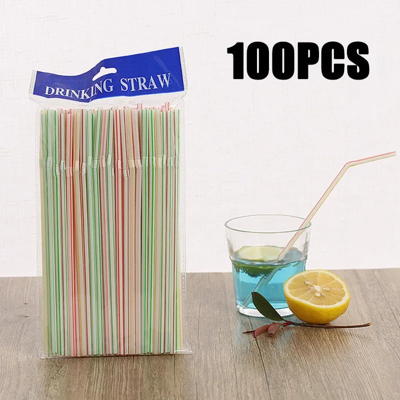 100Pcs Colorful Bendable Straw Drinking Kunststof Straw for Milk Tea Bar Party Rietjes Drinking Wedding Kitchen Beverage Straws Zpaxo