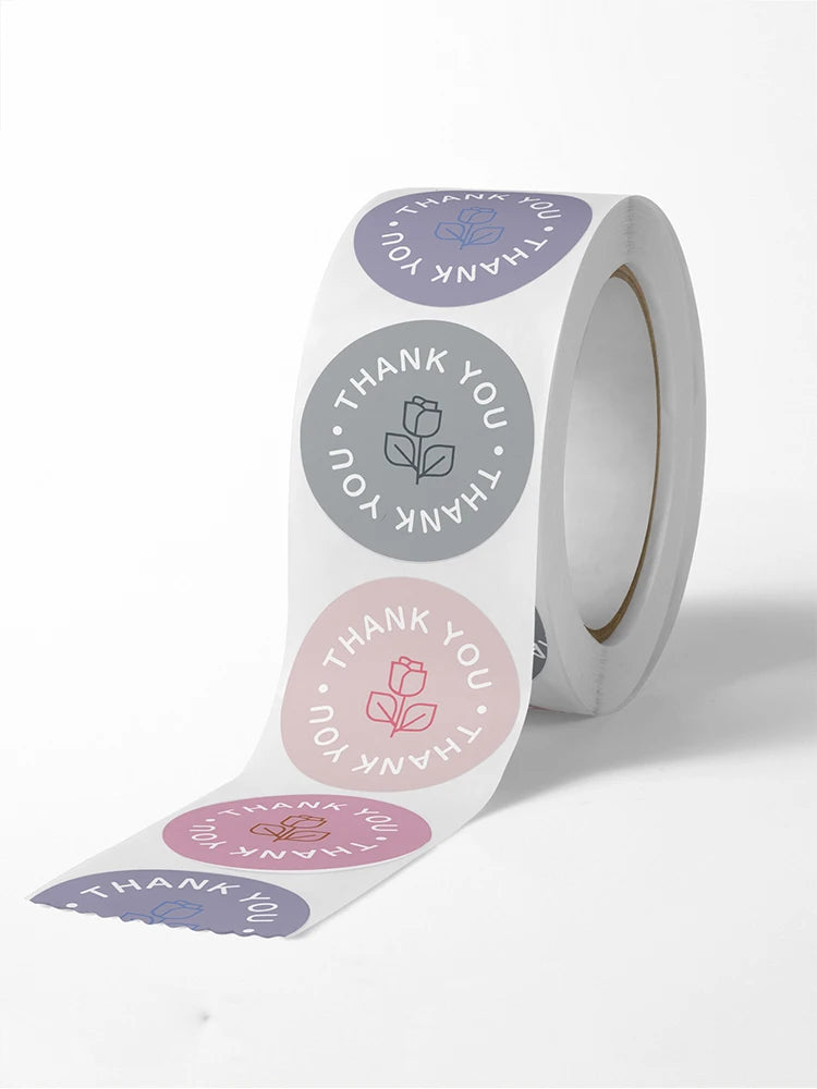 500pcs/Roll Thank You Stickers Rose Round Label Stickers Envelope Gift Packaging Stationery for Birthday Wedding Business Zpaxo J1606