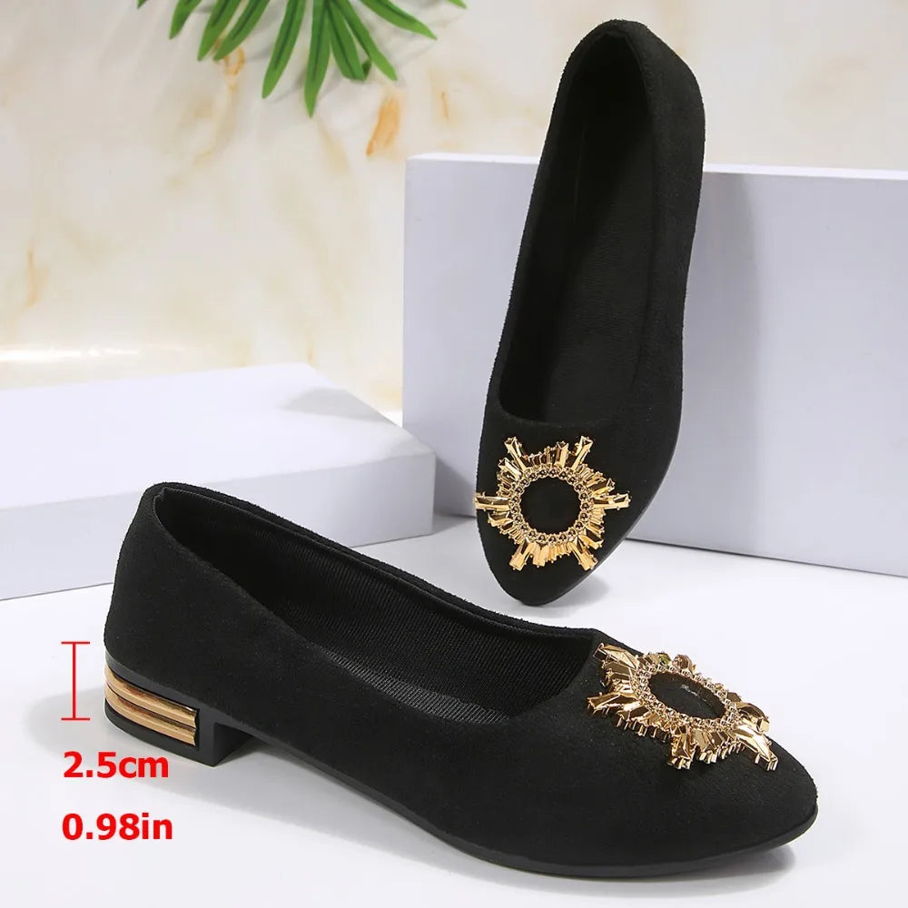 Spring 2026 Women's Square Button Shallow Mouth Single Shoes Retro