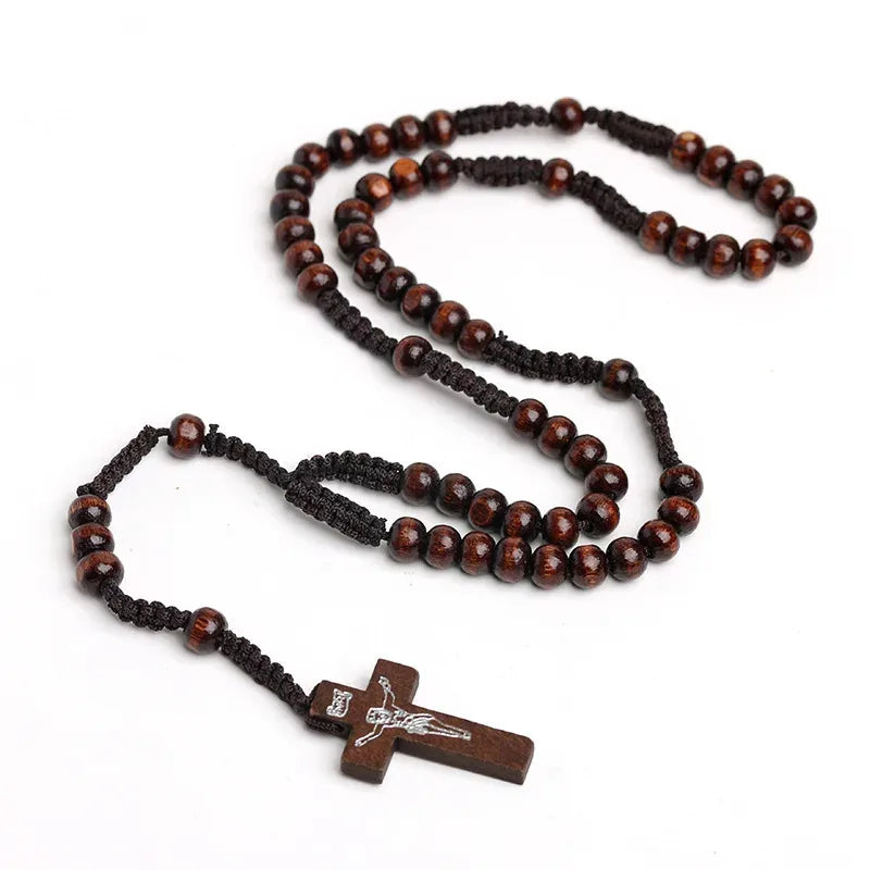 Wooden Beads Rosary Handcrafted Orthodox Catholic Cross Necklace