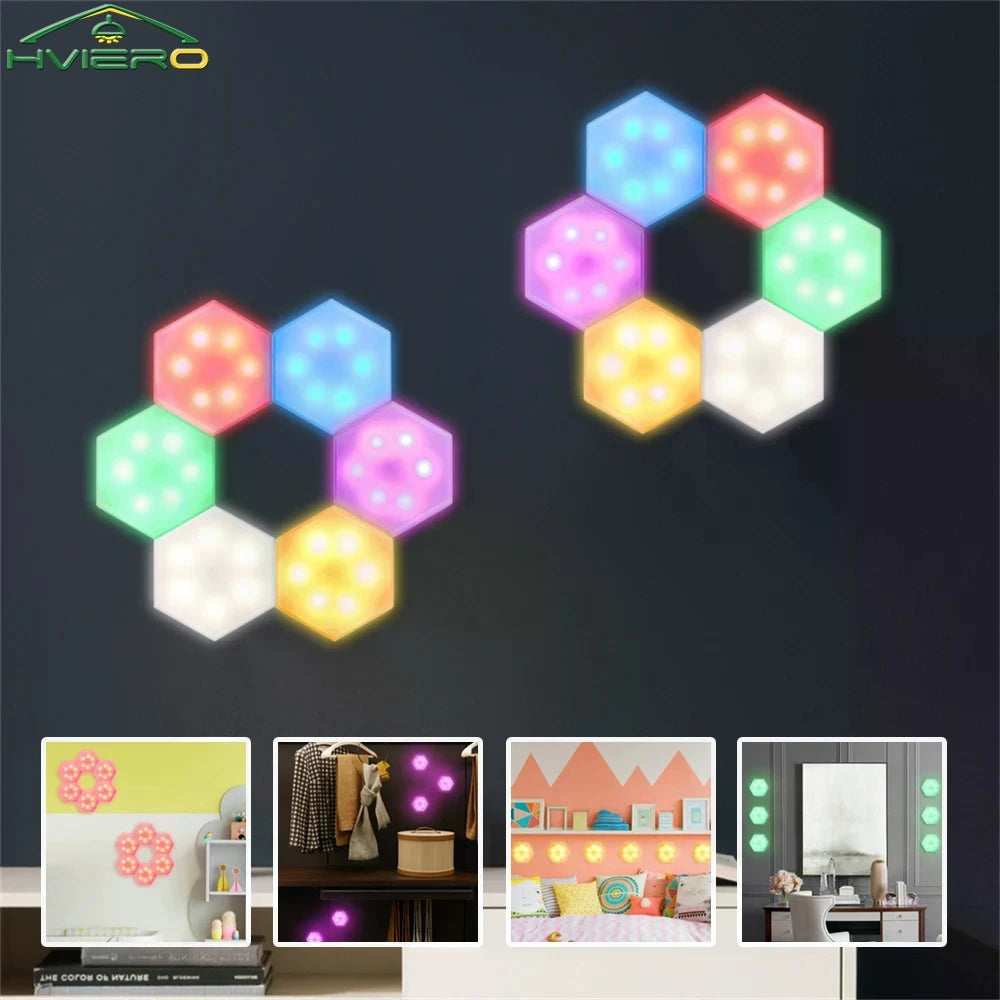 RGB LED Hexagon Wall Light – Modular Touch & Remote Control